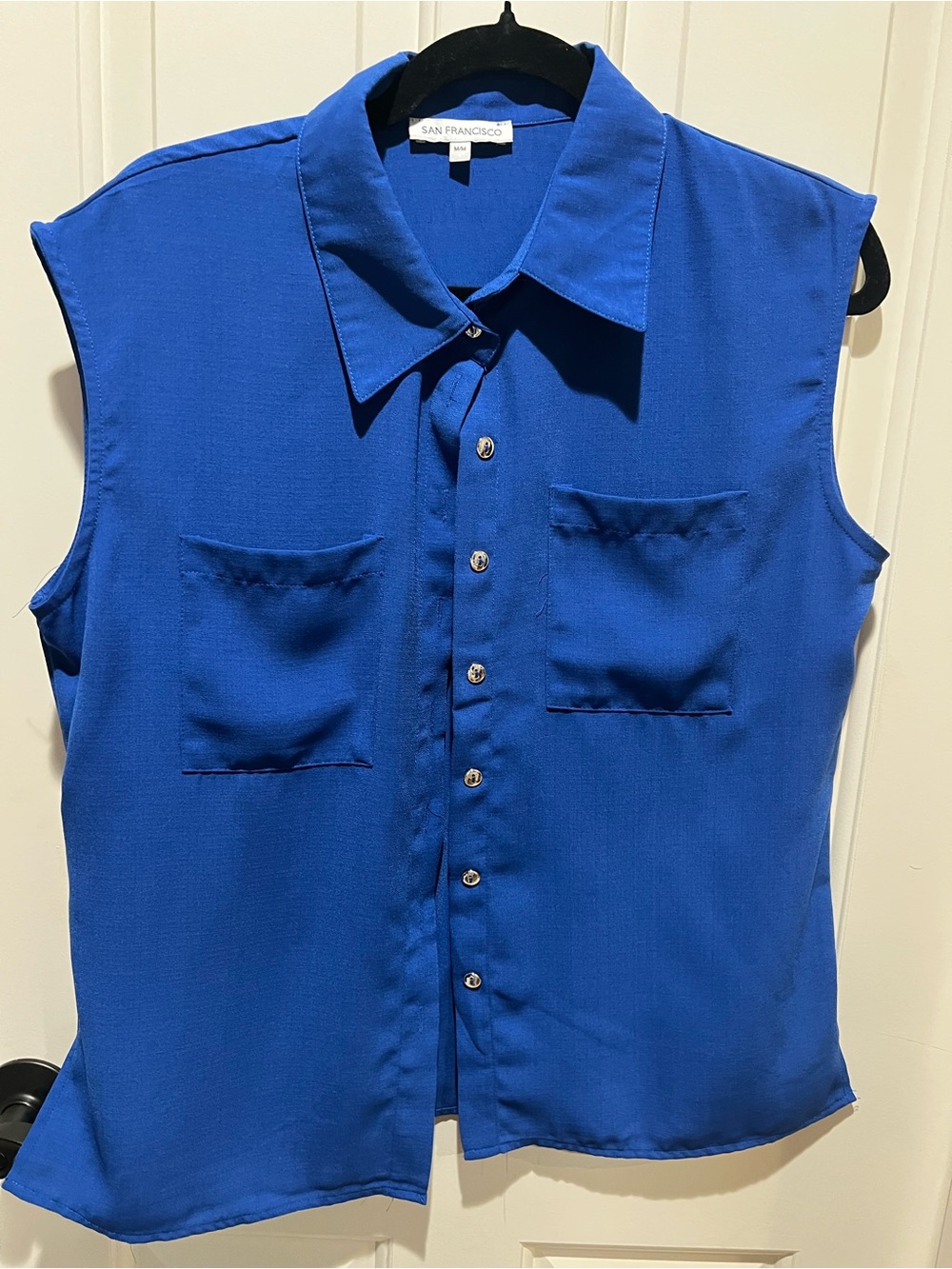 Sleeveless Button-Front Top in Cobalt Blue